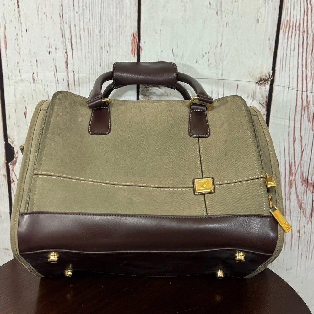 Diane Von Furstenberg Olive Green Tweed and Brown leather WoMen's Train case Bag